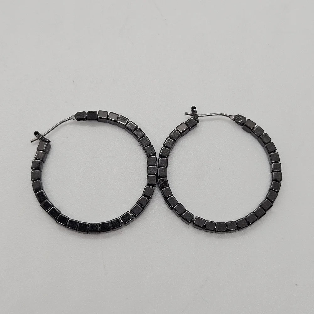 gunmetal beaded hoop earrings